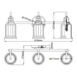 Wandleuchte Badezimmer 61 cm lang mit 3x G9 LED 3000 K