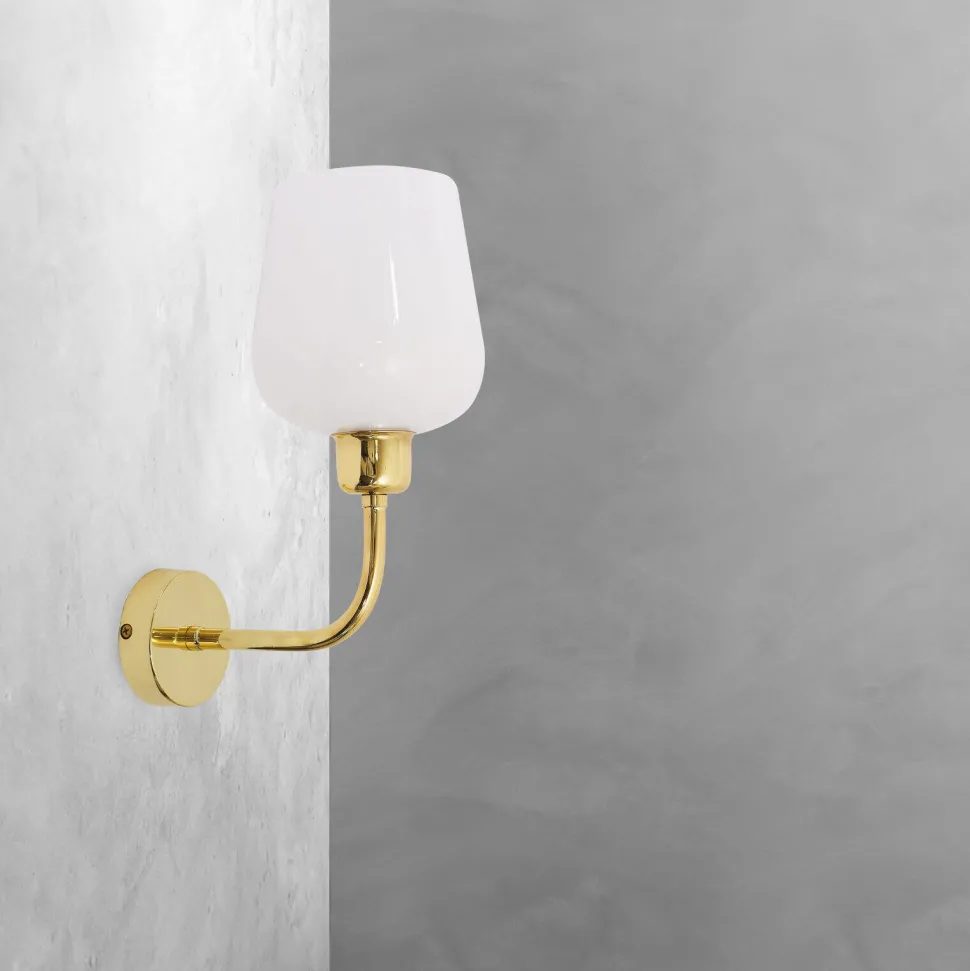 Wandleuchte Badezimmer H: 28,5 cm Messing Glas E27 TALIS