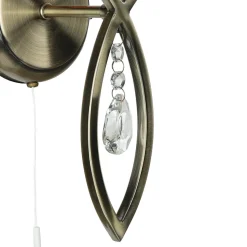 Wandleuchte 2-flammig in Messing Antik Natur E14 Stoff