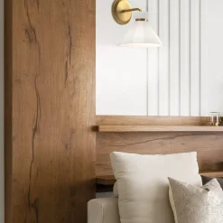 Wandleuchte Glas Metall H: 22,2 cm in Gold Weiß Retro