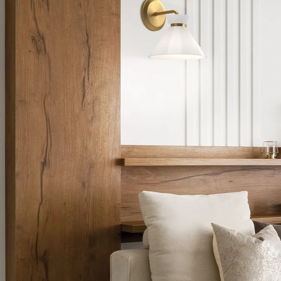 Wandleuchte Glas Metall H: 22,2 cm in Gold Weiß Retro