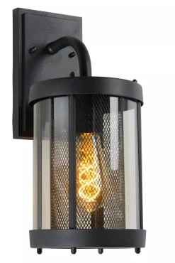 Wandleuchte Glas Metall Schwarz IP23 E27 Garten Haustür