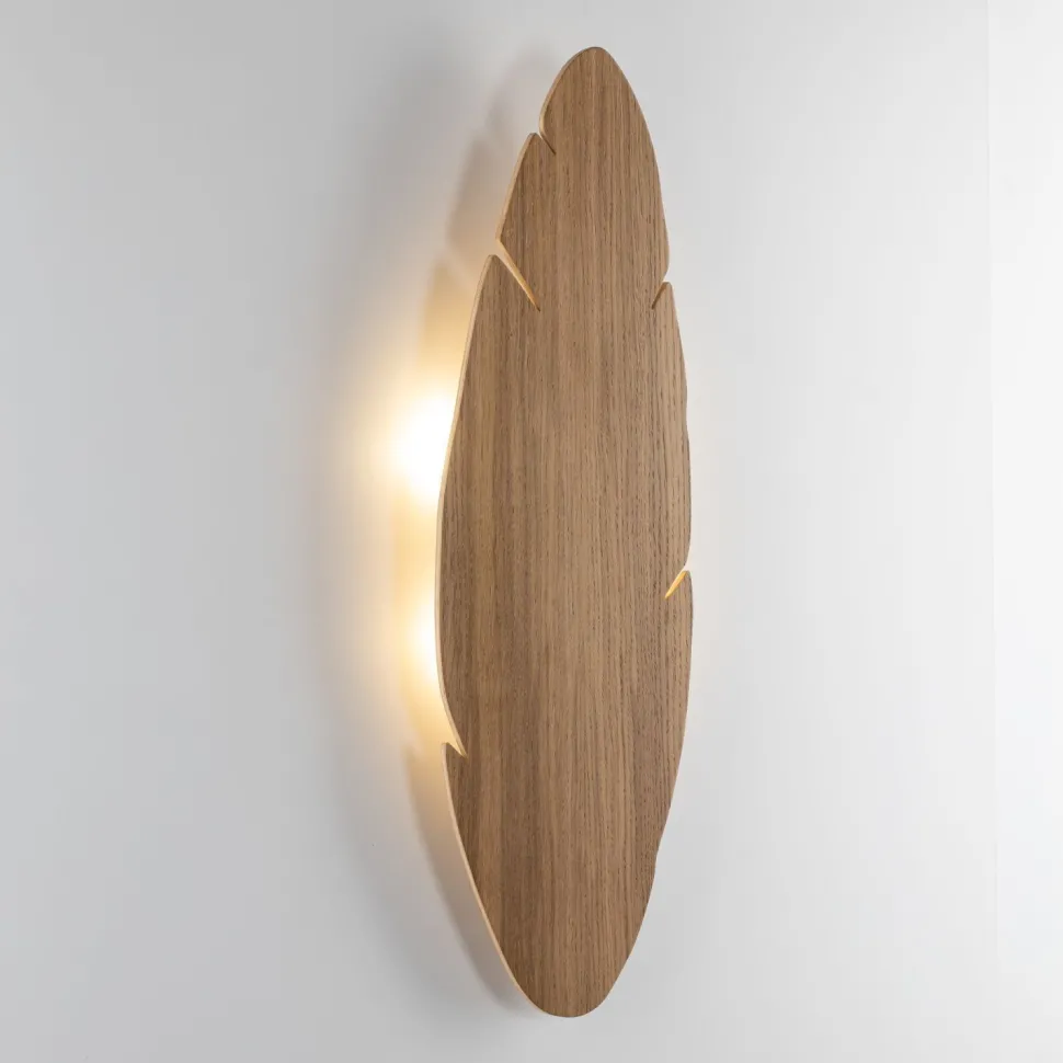 Wandleuchte indirekt Holz H: 69 cm Blatt Natur Design 4x G9