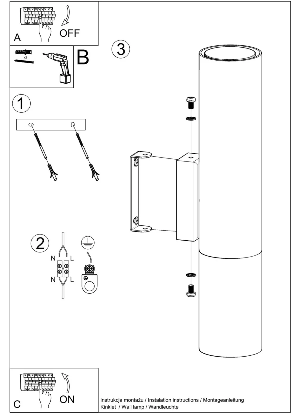 Wandleuchte innen Schwarz Gold Up Down H: 29 cm Metall