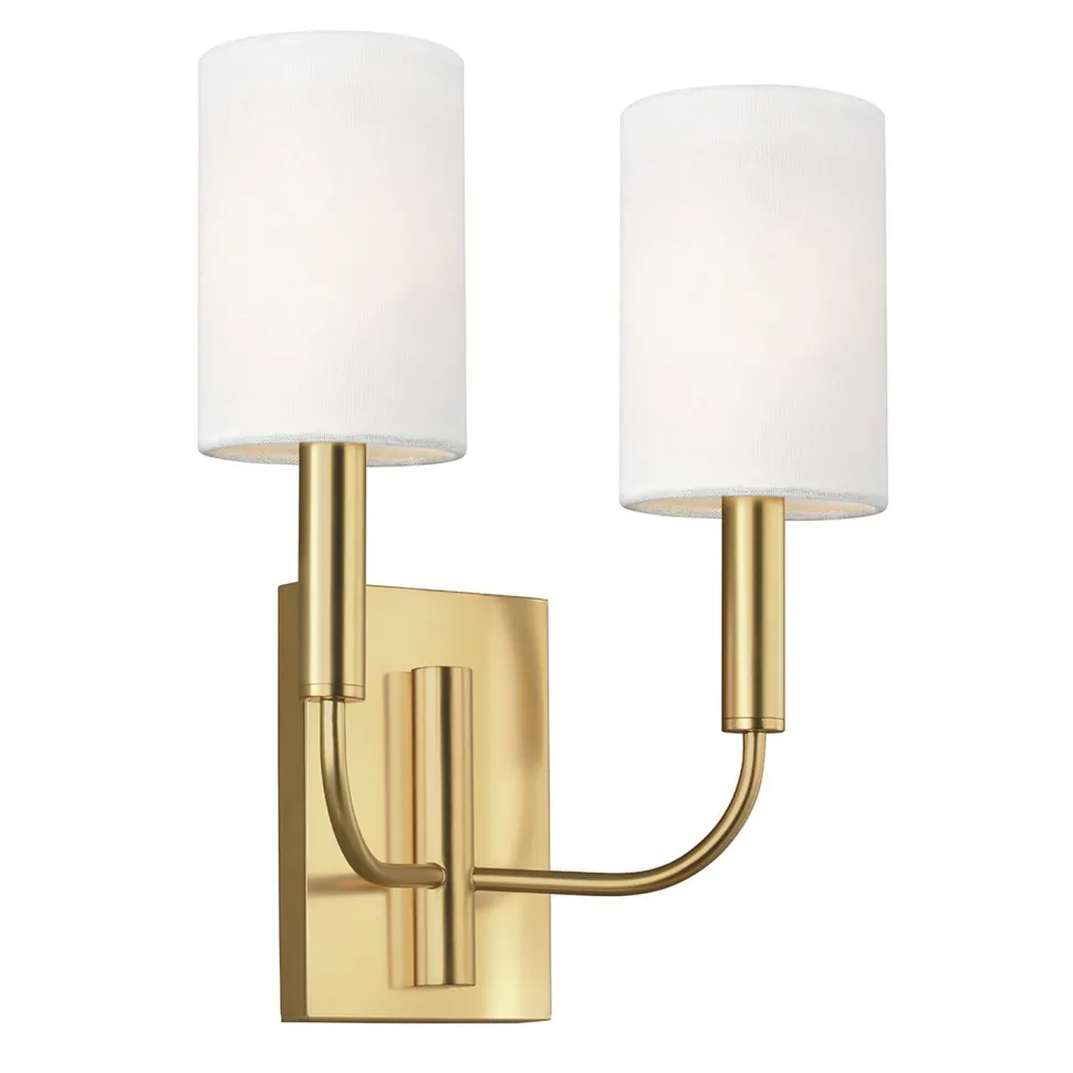 Wandleuchte Jugendstil in Messing Weiß Metall Stoff