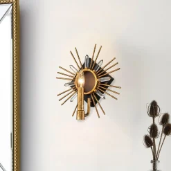 Wandleuchte Kristall Metall E14 B: 31,8 cm in Gold Schwarz