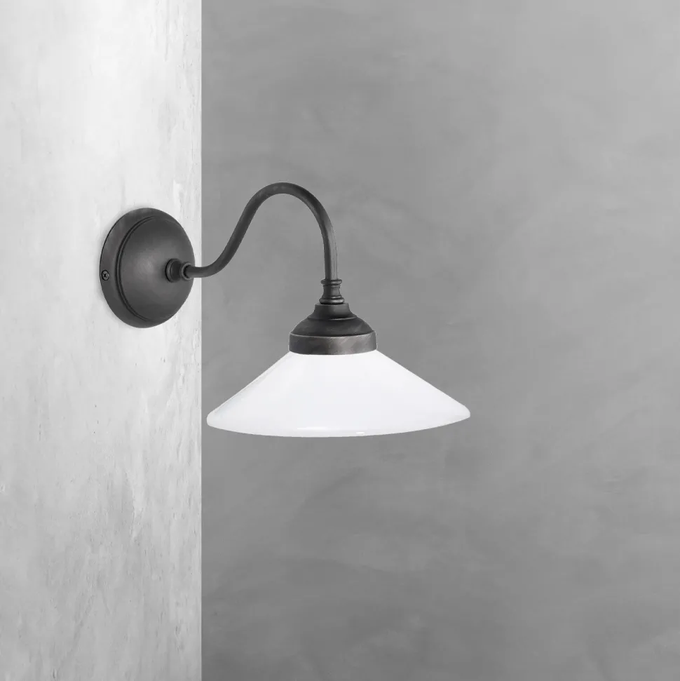 Wandleuchte Messing Glas H: 23,5 cm Rustikal schwenkbar E14