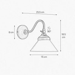 Wandleuchte Messing Glas H: 18,5 cm klein schwenkbar E14