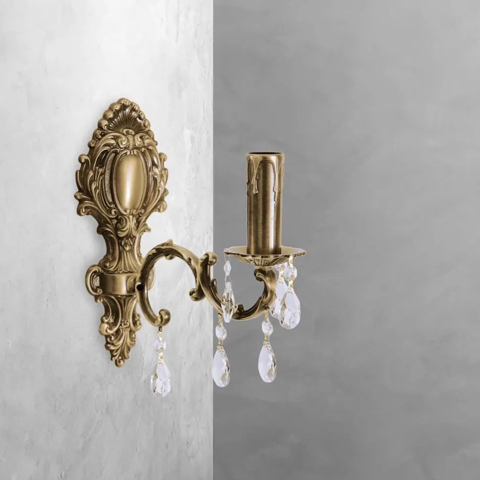 Wandleuchte Messing Kristall H: 29 cm E14 massiv in Bronze