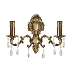 Wandleuchte Messing Kristall B: 39 cm in Bronze hell 2x E14