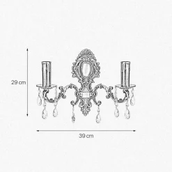 Wandleuchte Messing Kristall B: 39 cm in Bronze hell 2x E14