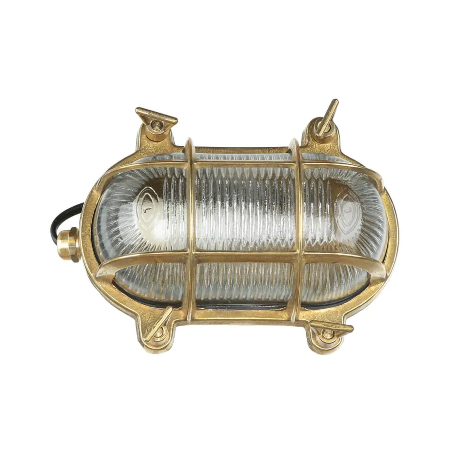Wandleuchte Messing Riffelglas IP64 oval Maritim