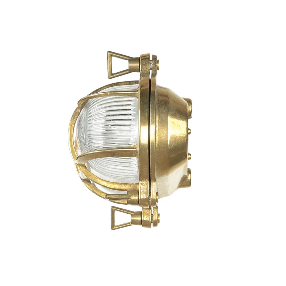 Wandleuchte Messing Riffelglas IP64 oval Maritim