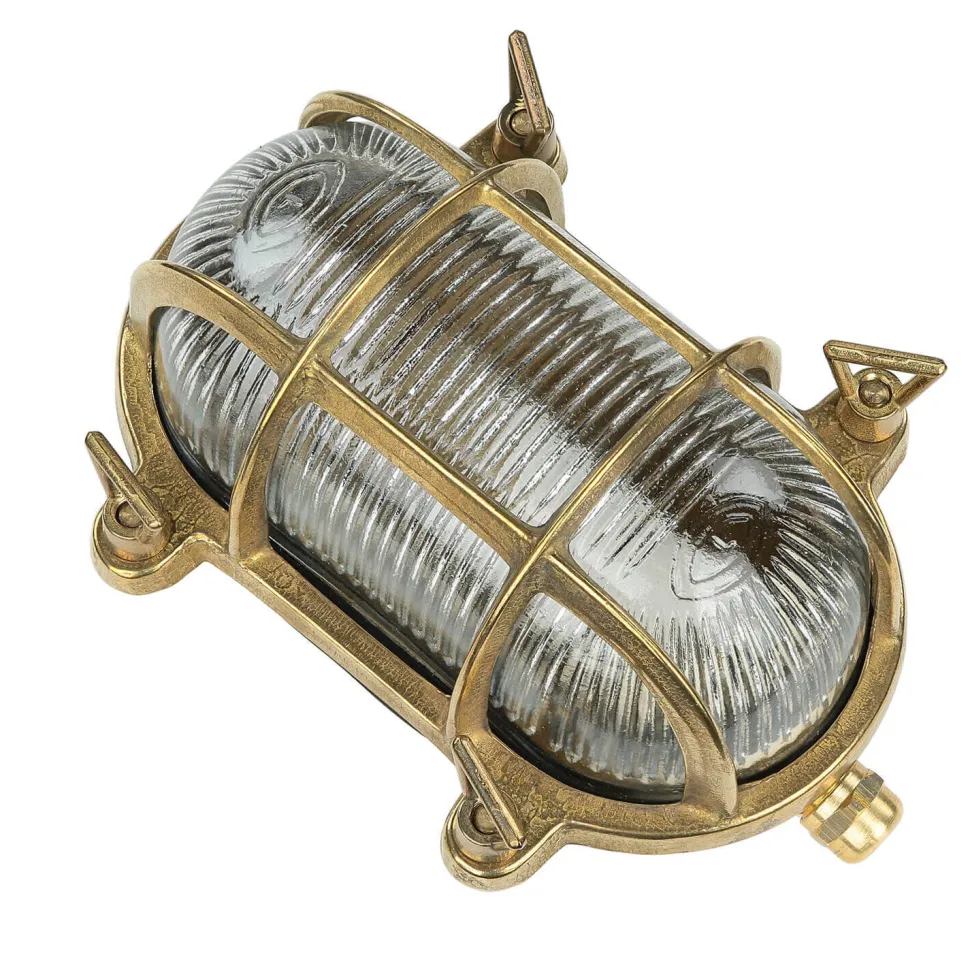 Wandleuchte Messing Riffelglas IP64 oval Maritim