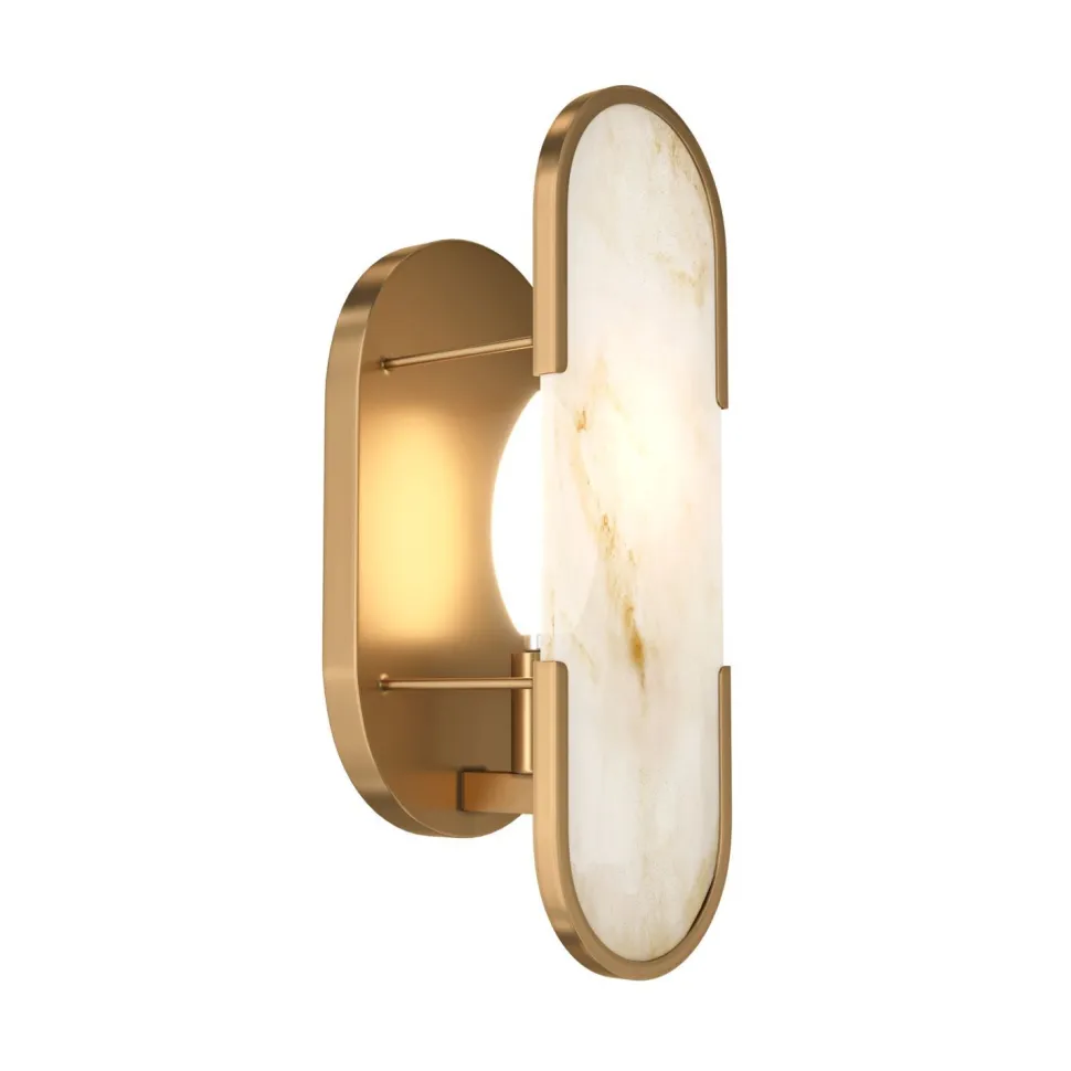 Wandleuchte Metall E14 H: 30,5 cm in Gold Weiß (Stein)