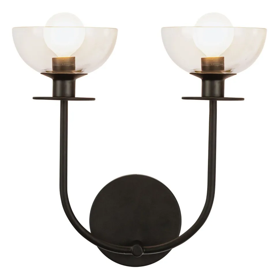 Wandleuchte Metall Glas 30,5 cm breit Schwarz E14 2-flammig