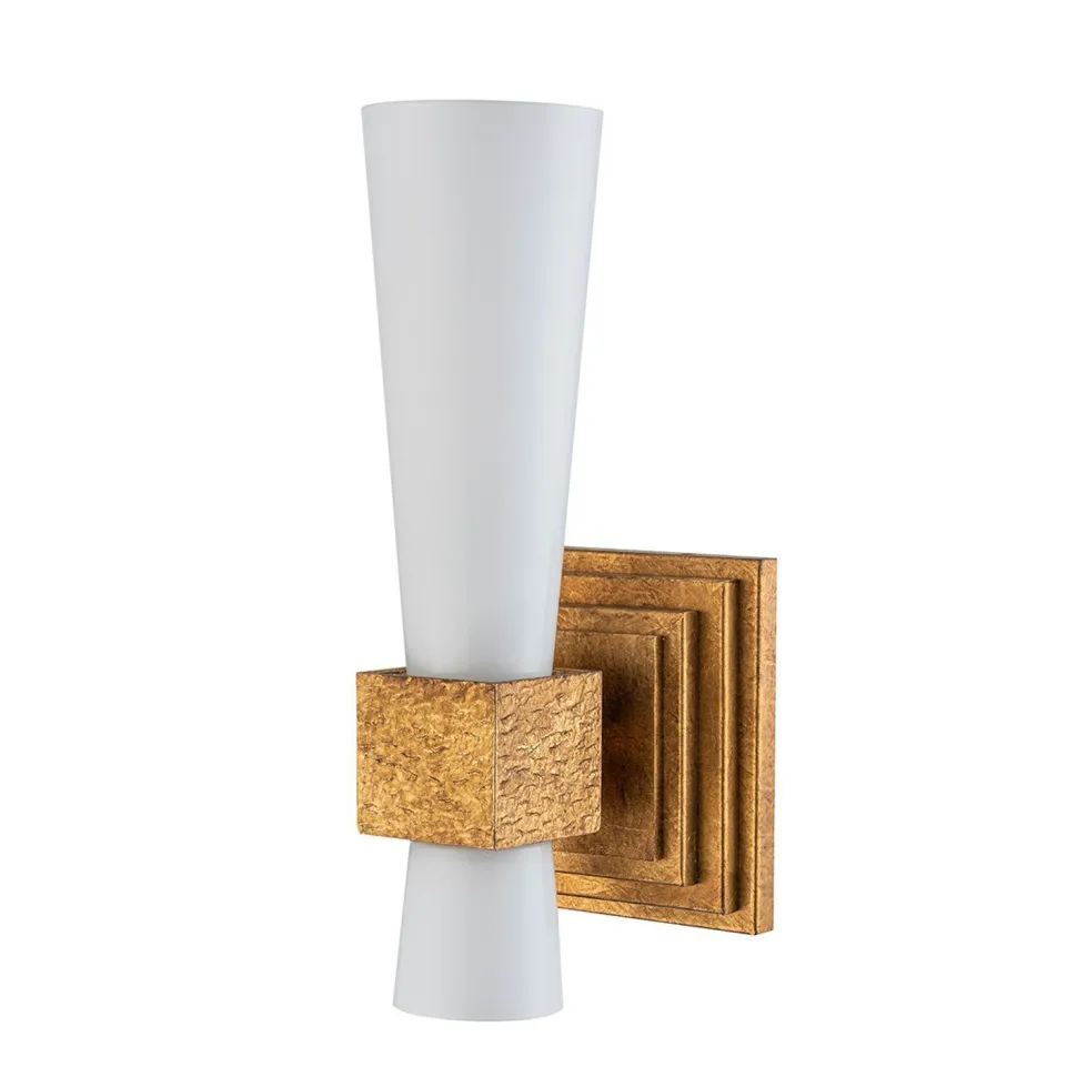 Wandleuchte Metall Glas H: 35,6 cm in Gold Antik Weiß