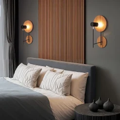 Wandleuchte Metall Teak Holz Furnier GU10 50 cm hoch