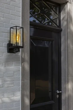 Wandleuchte mit Bewegungsmelder Aluminium Glas Schwarz