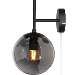 Wandleuchte mit Stecker E27 Metall Rauchglas Kugelschirm