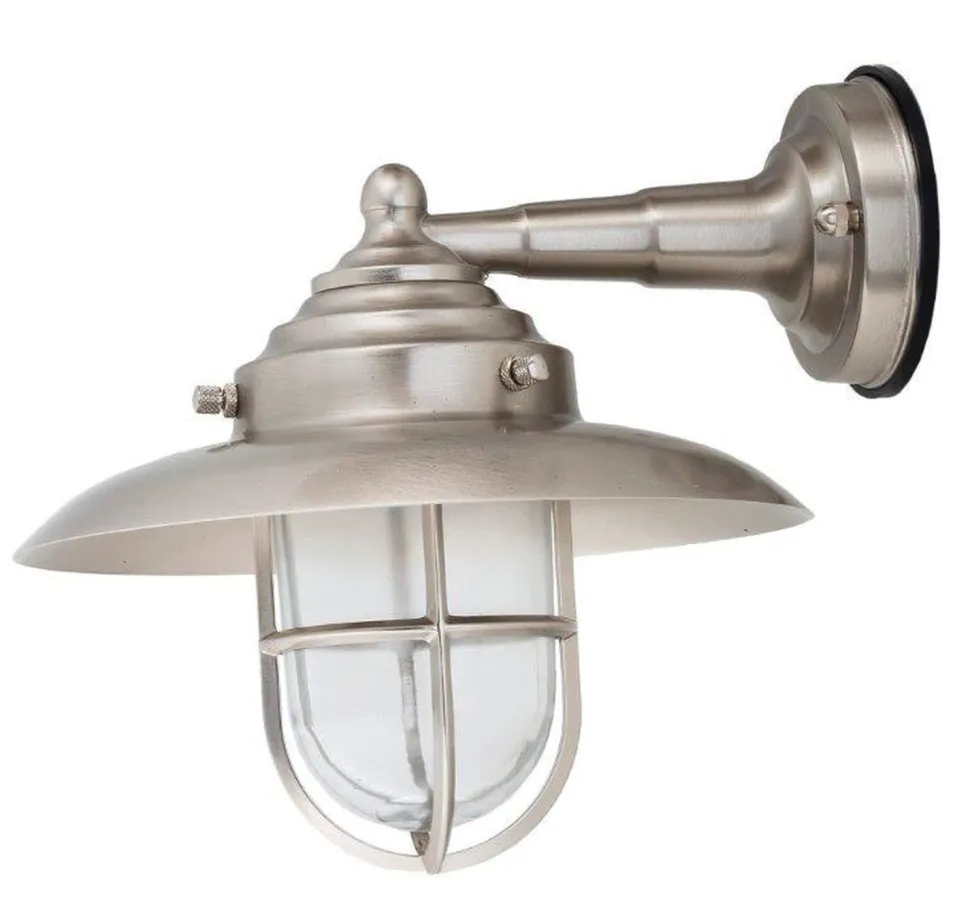 Wandleuchte Nickel Echt-Messing Glas IP43 Maritim
