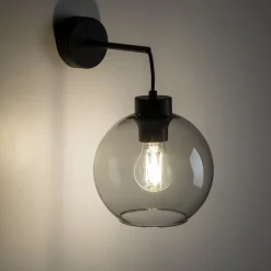 Wandleuchte Rauchglas Metall H: 28 cm E27 Schwarz Graphit