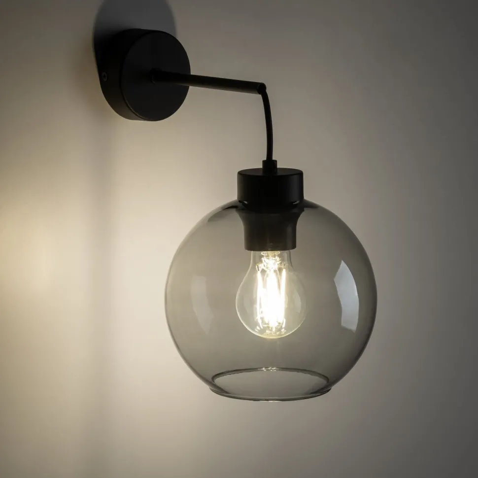 Wandleuchte Rauchglas Metall H: 28 cm E27 Schwarz Graphit