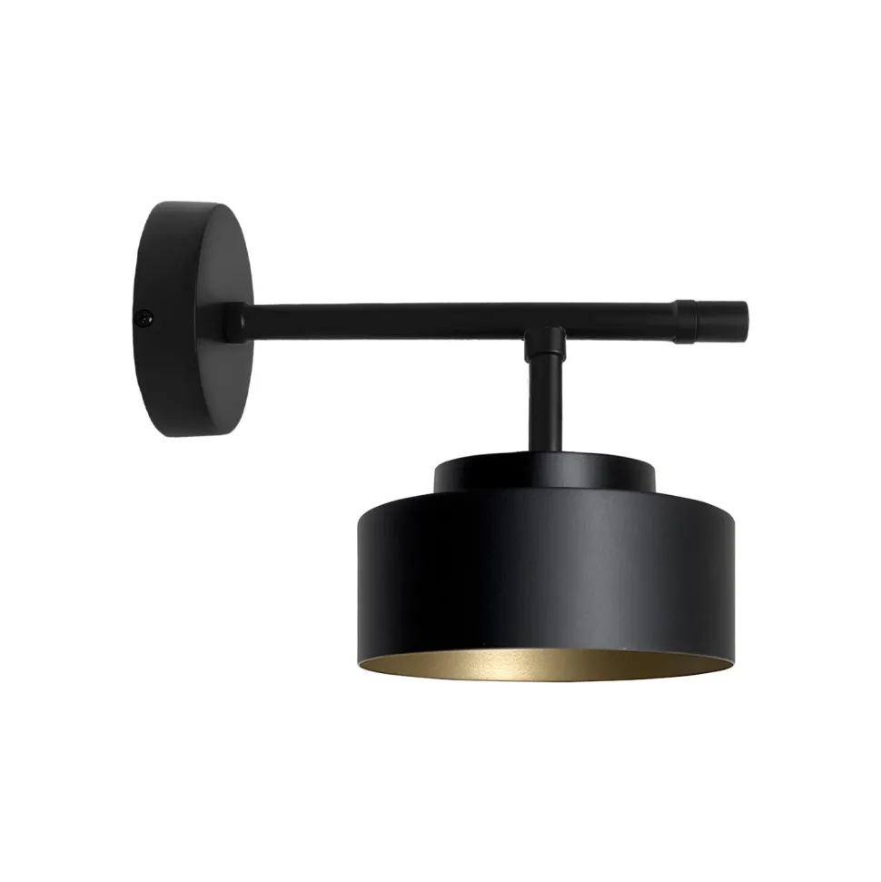 Wandleuchte Schwarz Gold H: 17 cm Messing Eisen E27