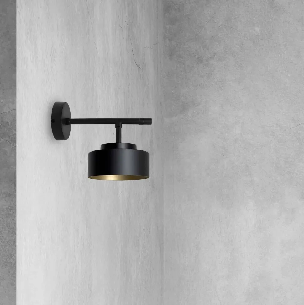 Wandleuchte Schwarz Gold H: 17 cm Messing Eisen E27
