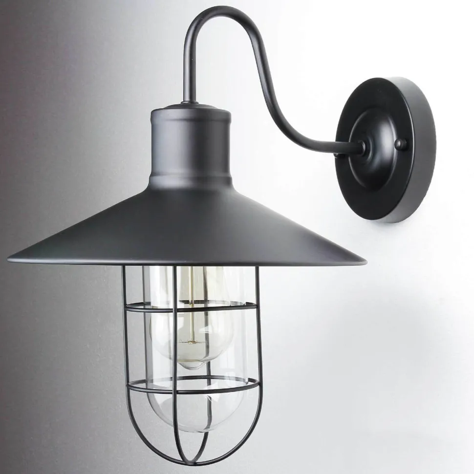 Wandleuchte Schwarz Metall E27 innen Vintage