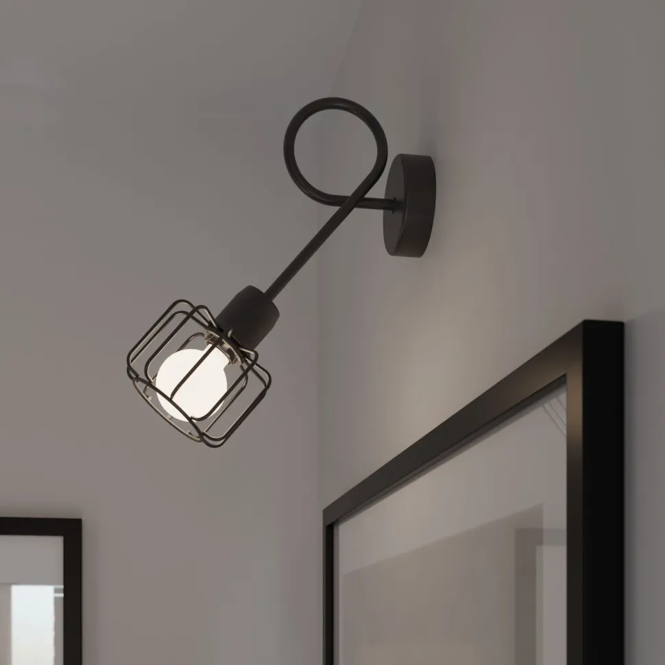 Wandleuchte Schwarz Metall Retro E14 Käfigschirm TISTA