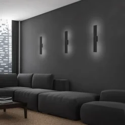 Wandleuchte Schwarz Modern Metall 50 cm lang flach eckig