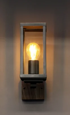 Wandleuchte Vintage Schwarz Holz H:32 cm IP44 E27