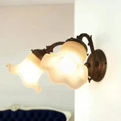 Wandleuchte Weiß Glasschirm Echt-Messing Ricciolo