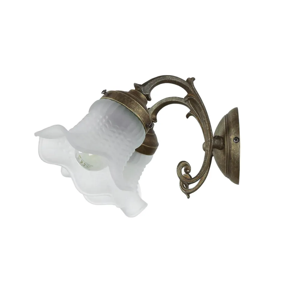 Wandleuchte Weiß Glasschirm Echt-Messing Ricciolo