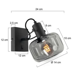 Wandstrahler blendarm Schwarz Rauchgrau E27 H:16 cm