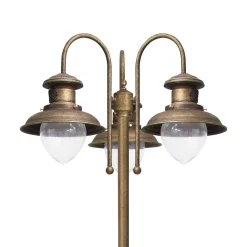 Wegeleuchte 3-flammig IP44 E27 210 cm Messing Glas