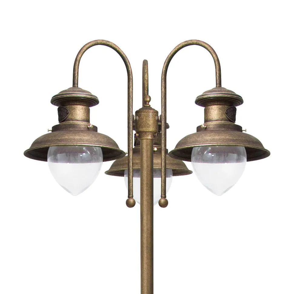 Wegeleuchte 3-flammig IP44 E27 210 cm Messing Glas