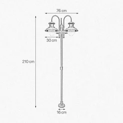 Wegeleuchte 3-flammig IP44 E27 210 cm Messing Glas