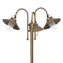 Wegeleuchte groß 2,1 m Messing Glas IP44 3-flammig E27