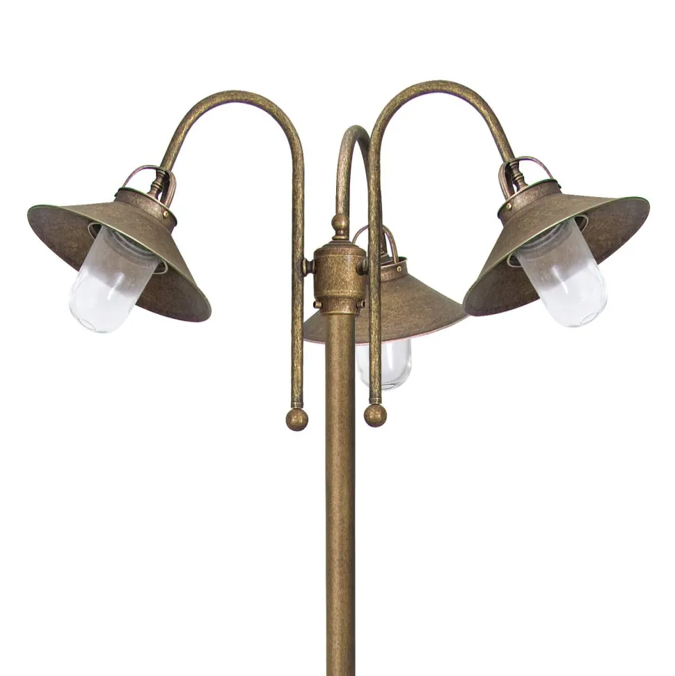 Wegeleuchte groß 2,1 m Messing Glas IP44 3-flammig E27