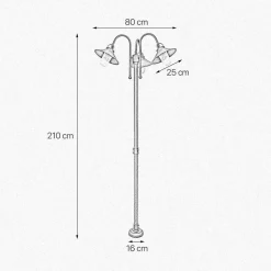Wegeleuchte groß 2,1 m Messing Glas IP44 3-flammig E27