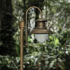 Wegeleuchte IP44 in Bronze Antik E27 210 cm Glas Messing