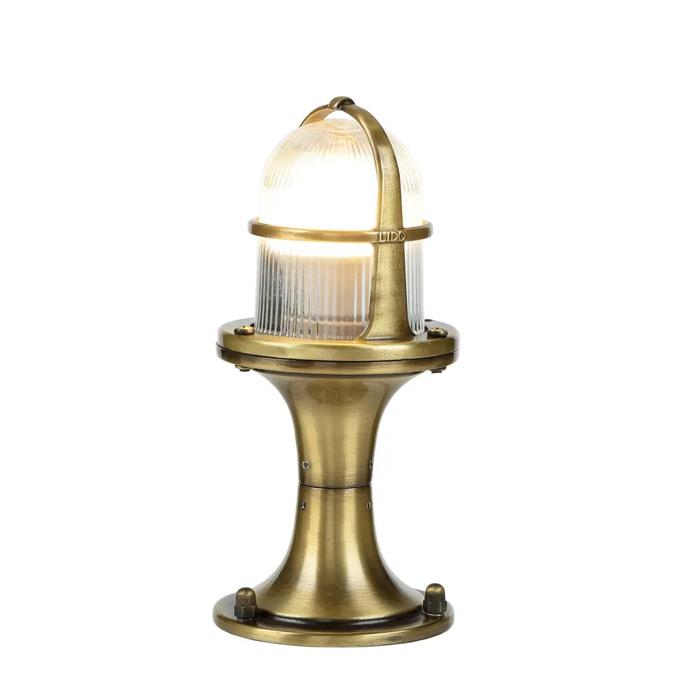 Wegeleuchte klein 25 cm IP64 E27 Echt-Messing Glas