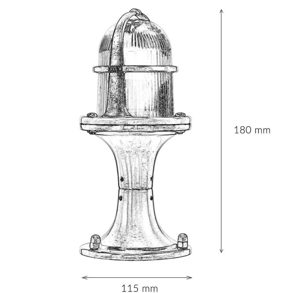 Wegeleuchte klein 25 cm IP64 E27 Echt-Messing Glas
