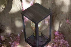 Wegeleuchte Vintage Schwarz Holz 50 cm klein IP44 E27