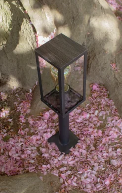 Wegeleuchte Vintage Schwarz Holz 50 cm klein IP44 E27