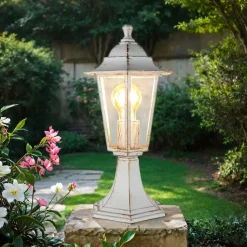 Wegeleuchte Weiß-Gold Rustikal E27 Aluminium PAIRS