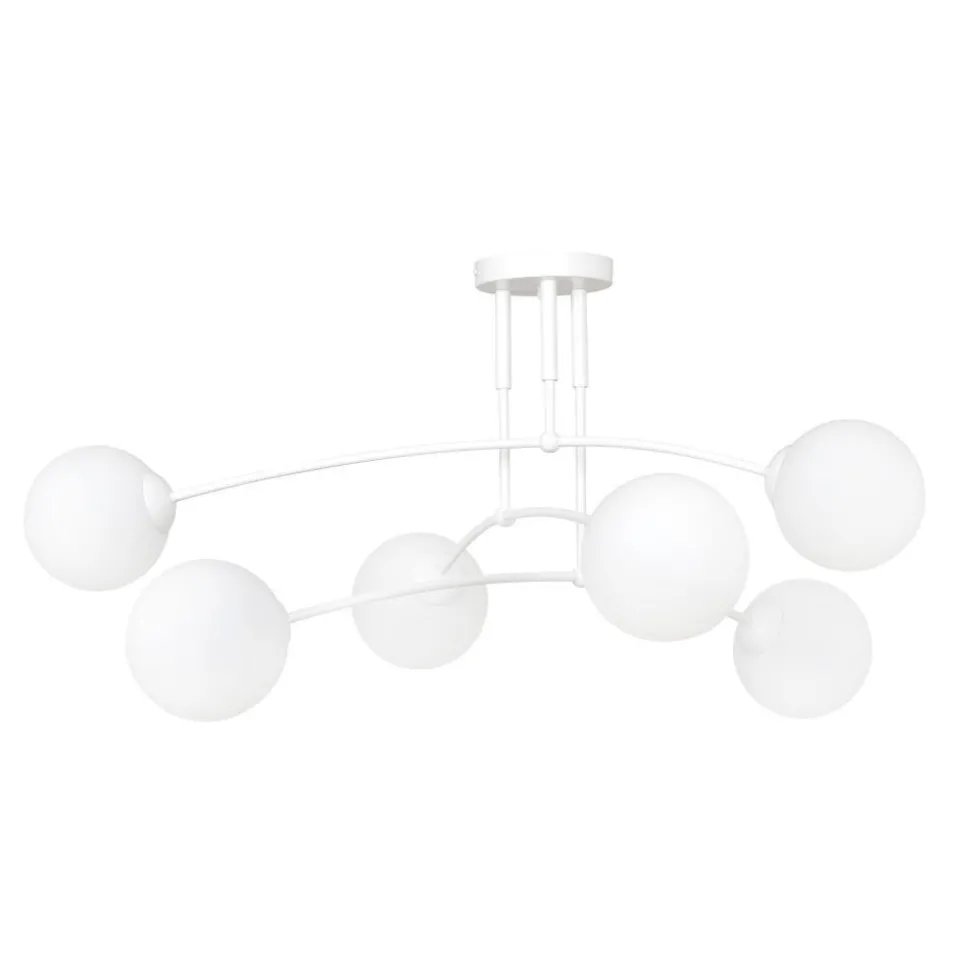 Weiße Deckenleuchte Modern Glas Kugel Schirm 6x E14