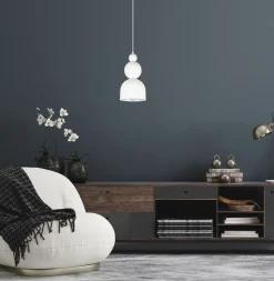 Weiße Hängelampe Metall Loft Design E27 B:17 cm rund
